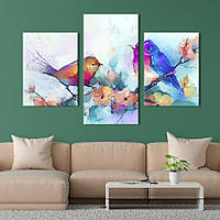 Модульная картина на холсте KIL Art триптих Птички на цветущих ветвях 66x40 см (199-32) z111-2024