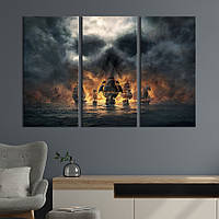 Модульная картина на холсте KIL Art триптих Череп над пиратскими кораблями 78x48 см (1441-31) z110-2024