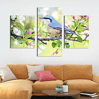 Модульная картина на холсте KIL Art триптих Цветущая яблоня и маленькая птичка 66x40 см (206-32) z111-2024