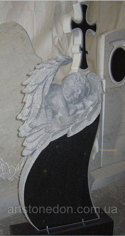 Пам’ятник дитячий з різьбленим янголом, фото 1