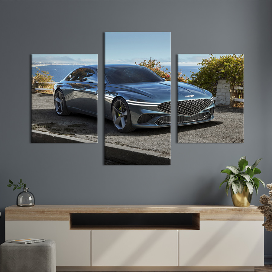 Картина з трьох панелей KIL Art Розкішне дзеркальне авто Genesis G80 66x40 см (1327-32) z111-2024