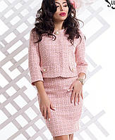 Элегантный женский юбочный костюм из рогожки (Риана lzn) розовый