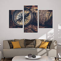 Картина на холсте KIL Art для интерьера в гостиную Раритетный компас и карта 96x60 см (529-32) z111-2024