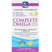 Омега 3 Nordic Naturals Complete Омега-D3 1000 mg 60 Softgels Lemon Flavor NOR01778 z18-2024