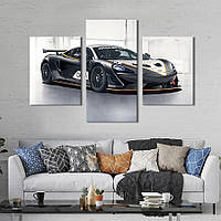 Картина з трьох панелей KIL Art Авто McLaren 570S GT4 в розкішному чорному кольорі 96x60 см (1353-32) z111-2024