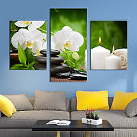 Картина на холсте KIL Art для интерьера в гостиную Белые свечи и орхидея 66x40 см (67-32) z111-2024