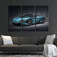 Модульная картина на холсте из 3 частей KIL Art триптих Стильное авто McLaren 650S в голубом цвете 78x48 см