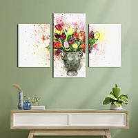 Картина из трех панелей KIL Art триптих Букет тюльпанов на белом фоне 66x40 см (819-32) z111-2024