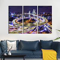 Модульная картина триптих на холсте KIL Art Светящаяся автомагистраль в Шанхае 78x48 см (404-31) z111-2024