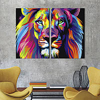 Модульная картина из двух частей KIL Art Голова льва радужной расцветки 111x81 см (1788-2) z111-2024