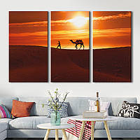 Модульная картина на холсте KIL Art триптих Пейзаж Верблюд в пустыне на закате 78x48 см (MK311629) z111-2024
