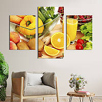 Картина на холсте KIL Art для интерьера в гостиную Апельсиновый сок среди овощей и фруктов 96x60 см (276-32)
