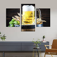 Картина на холсте KIL Art для интерьера в гостиную Бокал пива на бочке 96x60 см (289-32) z111-2024