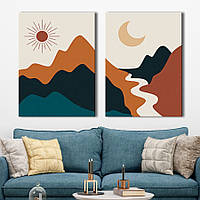 Модульная картина на холсте KIL Art диптих Пейзаж Солнце и луна в горах 79x50 см (MK21282) z111-2024