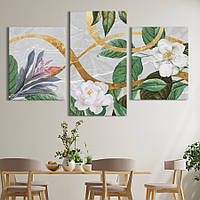 Модульная картина из 3 частей на холсте KIL Art Цветы Белые цветы и золото 96x60 см (MK322028) z111-2024