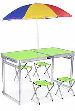Стіл для пікніка розкладний зі стільцями посилений 4life 120х60х55/60/70 см з Парасолькою 180 см у подарунок 3 режими