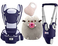 Хипсит эрго-рюкзак переноска вожжи-ходунки слюнявчик и игрушка Пушин кот Пончик 21х25 см Baby Carrier 6 в 1