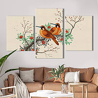 Модульная картина из 3 частей на холсте KIL Art Природа Птицы на цветущей ветке 66x40 см (MK322040) z111-2024