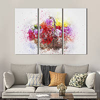 Модульная картина на холсте из 3 частей KIL Art триптих Красочные цветы в корзине 78x48 см (864-31) z111-2024