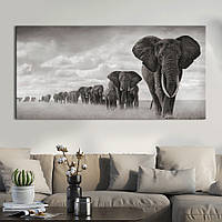 Картина KIL Art для интерьера в гостиную спальню Животные - Стая слонов 80x40 см (K0029_L) z111-2024
