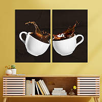 Модульная картина из двух частей KIL Art Брызги разных сортов кофе из белых чашек 111x81 см (1555-2) z111-2024