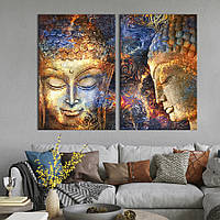 Картина диптих на холсте KIL Art для интерьера в гостиную спальню Загадочный портрет Будды 111x81 см (83-2)