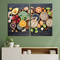 Модульна картина з двох частин KIL Art Горіхи фрукти овочі насіння й пластівці 111x81 см (1597-2) z111-2024