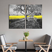 Модульная картина на холсте KIL Art Жёлтые цветы и чёрно-белые деревья 71x51 см (574-2) z111-2024
