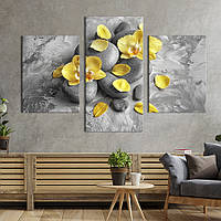 Картина на полотні KIL Art для інтер'єру у вітальню Пелюстки жовтої орхідеї на каменях 96x60 см (75-32)