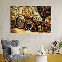 Картина на холсте KIL Art для интерьера в гостиную спальню Винтажные предметы капитана корабля 80x54 см