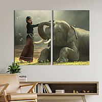 Модульная картина на холсте KIL Art Счастливые девушка с слоном 111x81 см (162-2) z110-2024
