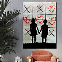 Картина KIL Art для интерьера в гостиную спальню Детские - Любовь в крестики и нолики 80x60 см (P0475)