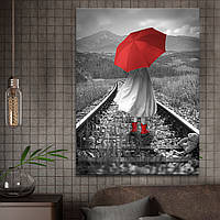 Картина KIL Art для интерьера в гостиную спальню Девушка - Девушка с красным зонтиком и ботинками 80x60 см