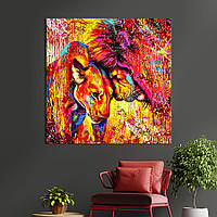 Картина в офис KIL Art Яркая абстракция лев и львица 50х50 см (1art_13) z111-2024