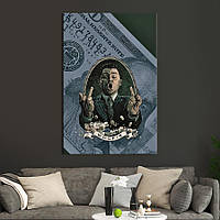 Картина в офис KIL Art Поп-арт Волк с Уолл-стрит на фоне долларов 120x80 см (2art_86) z111-2024