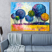 Картина KIL Art для інтер'єру в вітальню Живопис — круглі сині дерева 107x80 см (P0515) z111-2024