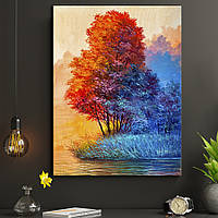 Картина KIL Art для інтер'єру в вітальню Живопис — Жовтогарячо-синє дерево 80x60 см (P0516) z111-2024
