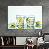 Картина для кухні KIL Art Дві склянки з прозорою рідиною та лаймом 75x50 см (1550-1) z111-2024