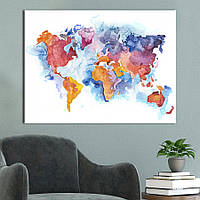 Картина KIL Art для интерьера в гостиную спальню Карты - Карта мира разноцветная 80x60 см (P0519) z111-2024