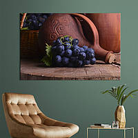 Картина для кухни KIL Art Синий виноград и деревянный сосуд для вина 75x50 см (1572-1) z111-2024