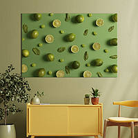 Картина для кухни KIL Art Лайм виноград и мята на зеленой поверхности 122x81 см (1575-1) z111-2024