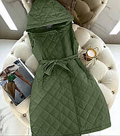 Женская весенняя удлинённая облегченная жилетка на синтепоне с поясом размеры 42-58