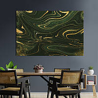 Картина абстракция для офиса KIL Art Тёмные оттенки зелёного с золотыми волнами 51x34 см (1026-1) z111-2024