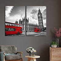 Картина на холсте для интерьера KIL Art диптих Биг-Бен и лондонские автобусы 111x81 см (394-2) z111-2024