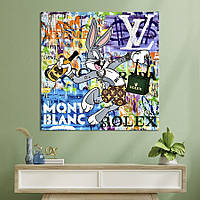Картина в офис KIL Art Поп-арт богатый Багз Банни с брендовыми вещами 80х80 см (1art_83) z111-2024