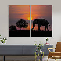 Модульная картина из двух частей KIL Art Слон возле дерева на закате 111x81 см (1746-2) z111-2024