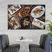 Картина для кухни KIL Art Сырные и мясные блюда на деревянном столе 75x50 см (1599-1) z111-2024