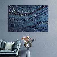Картина абстракция для офиса KIL Art Тёмно синие волны с отголосками золота 75x50 см (1051-1) z111-2024