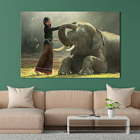 Картина на холсте интерьерная KIL Art Девушка и слон 122x81 см (162-1) z111-2024