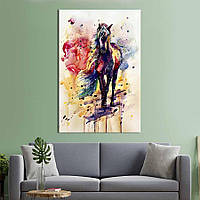 Картина в офіс KIL Art Чорний кінь на барвистому абстрактному тлі 80x54 см (2art_218) z111-2024